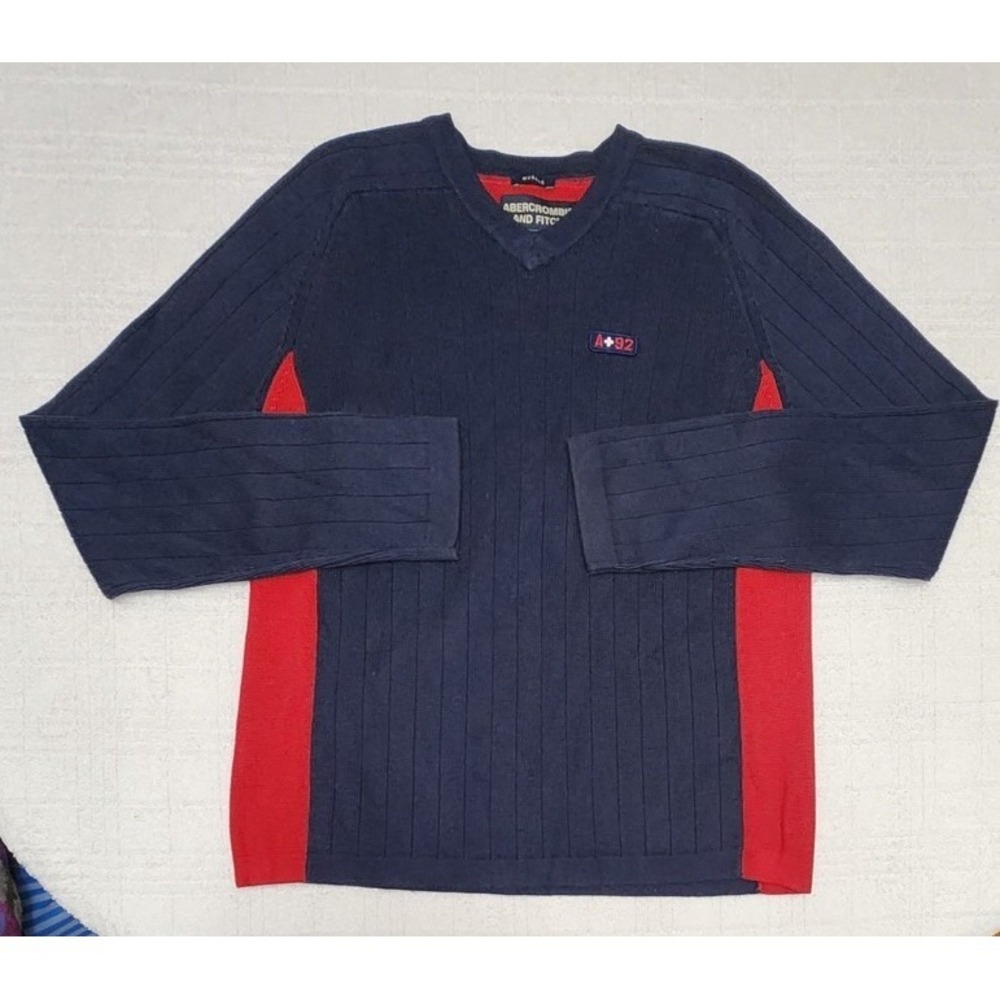 Abercrombie & Fitch A92 Muscle Sweater Mens M Blue Red Stripe Y2K Vintage